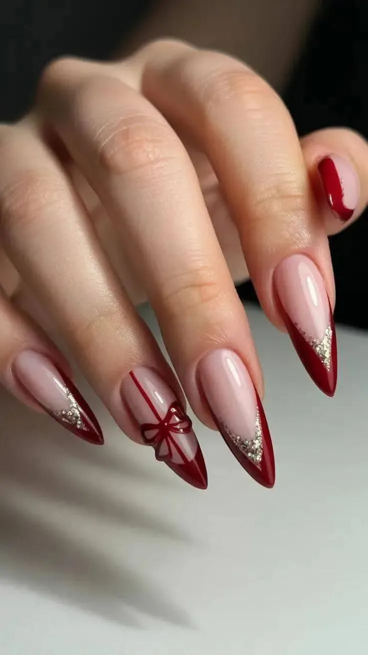 Bordo nail art stiletto protez tırnak uygulama sonucu